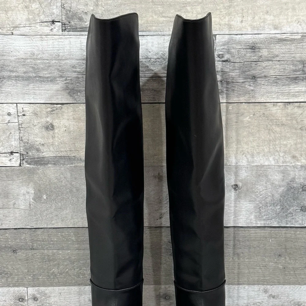 Stuart Weitzman Adrina City OTK Boots In Black Leather/Stretch - Sz - 5B